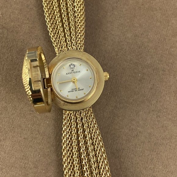 Anne Klein Peak-a-Boo Gold Braided Bracelet Flip Top Watch main image 4